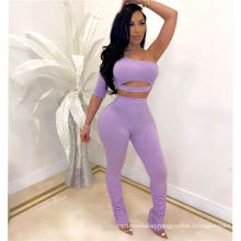 C6250 women one shoulder clothing female two piece outfits plus size two piece set